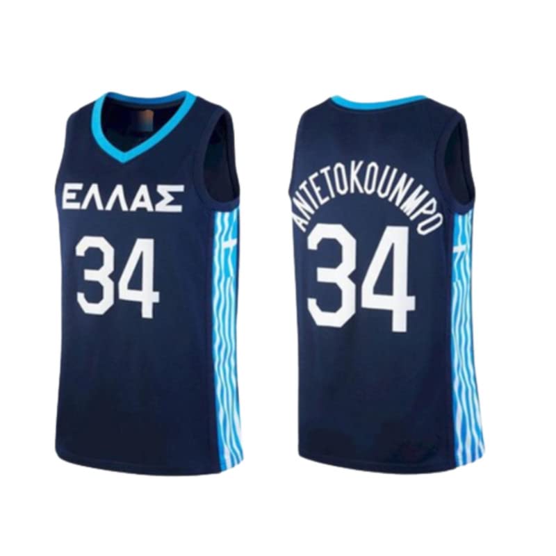 National Team Greece Basketball Jersey Giannis A 34 Eurobank High School Navy Blue White Color for Men Printed and Stitched