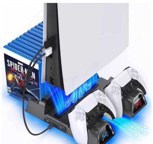 Base Vertical Compatível com Playstation 5 PS5 C/ Cooler + Carregador Duplo C/ Led - Oivo