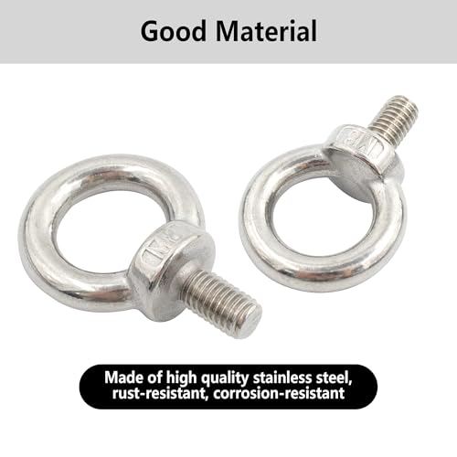 Image of 6PCS M8 Lifting Eye Bolt, Stainless Steel Male Thread Eye Bolts, Heavy Duty Screw Ring Shaped Eye Bolt