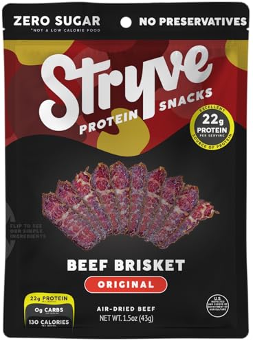 Stryve Protein Snacks - Better Than Jerky Steak Biltong | 22g Protein, Sugar Free, Zero Carbs, Gluten Free, Dairy Free, Keto & Paleo Friendly | Beef Brisket, Pack Of 4