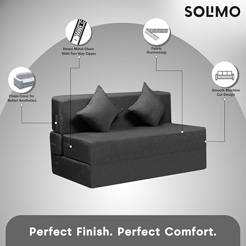 Image of Amazon Brand - Solimo 2 Seater 4 * 6 Jute Fabric Washable Cover Sofa Cum Bed with 2 Cushion 2 Seater Double Foam Fold Out Sofa Cum Bed (Finish Color - Grey Delivery Condition - Pre-Assembled)