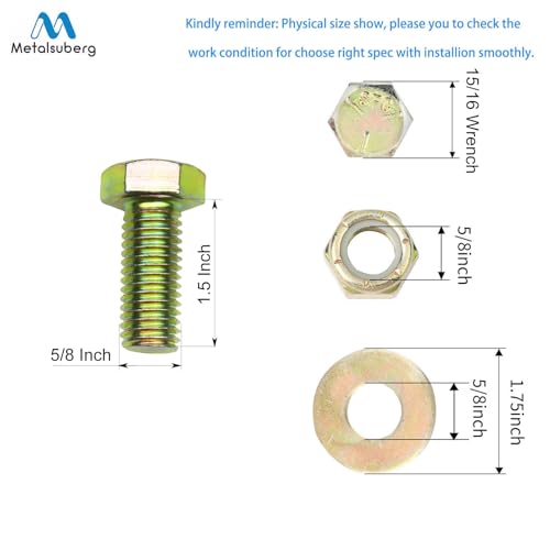 Image of 5 /8 inch x 1-1 /2 inch Hex Head Bolt by Color Galvanization with Nylon Lock nut and Large Size Washer Assortment Kit,Alloy Steel,Grade 5.(6pcs Pack). by Metalsuberg