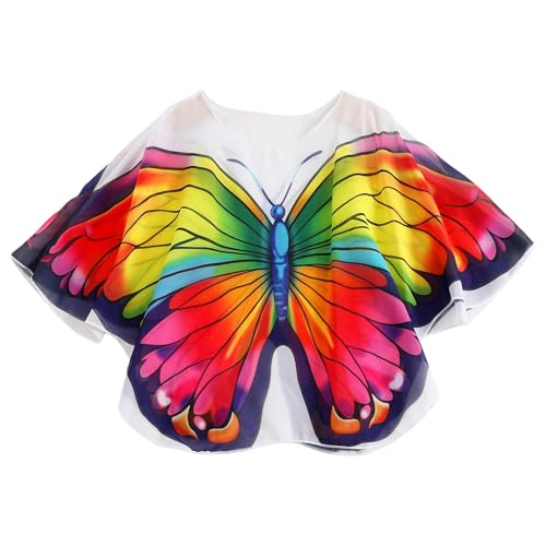 Girl Butterfly Print Swim Cover Up Swimsuit Kids Summer Beach Cover Up Chiffon Long Sleeves Wrap Dress Bathing Suit(Beige, 6-7 Years)