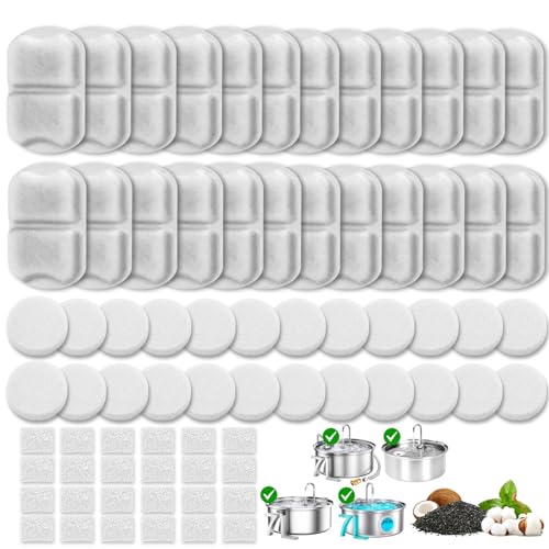 24+24+24 Pack Replacement Filters for oneisall 7L/230oz/1.8G Dog Fountains 24 Filters + 24 Round Sponges + 24 Square Sponges Replacement Kit 1-Year Supply