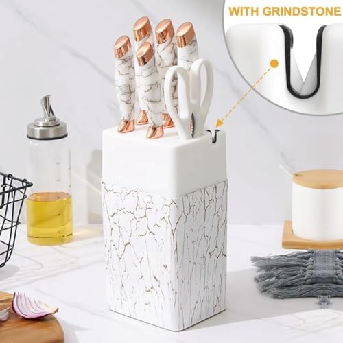 Image of MAMYA Kitchen Knife Set, 7-Piece with Knife Holder Block, Non-Stick Non-Slip Sharp Stainless Steel Suitable for Home and Restaurant (White)