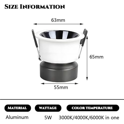 Foco de aluminio redondo 5W con óptica antideslumbrante profunda regulable 2