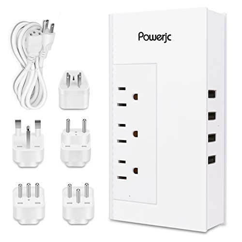 Travel Power Adapter Voltage Converter Step Down 220V to 110V AC Output 1875w with 4 Smart USB Charging Ports White[for hairdryer] Powerjc