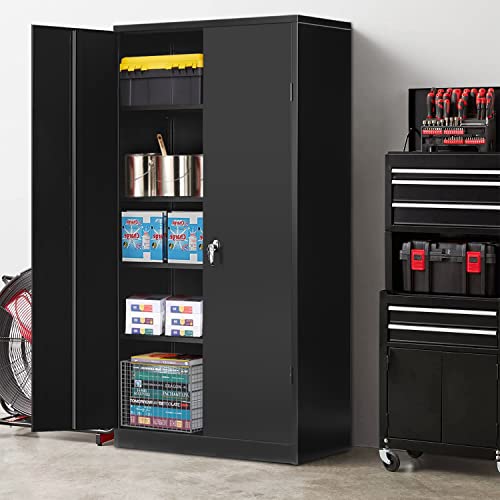 Intergreat Storage Cabinet With Doors And Shelves,Locking Metal Garage Storage Cabinet With Lock,Black Lockable Steel Utility Supply Cabinet For Home Office,Warehouse #TOP1