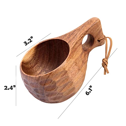 Uheim Premium Wood Mug Cup Portable Outdoor Camping Drinking Natural Wood Cup Traditional Lightweight Wooden Cup With Carabiner & Lanyard For Camping, Bushcraft. (B Type) #TOP1
