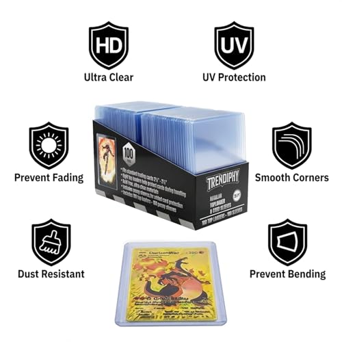 200 Card Sleeves Top Loaders, Trendiphy 100 Hard Plastic & 100 Penny Sleeves – Rigid 3x4 Toploaders with Protective Film Coating, Card Protectors for Standard Trading Cards, Sports Cards & TCG by Trendiphy - Image 5