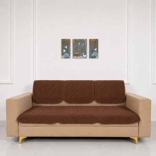 Image of Homerz Premium Petal Charm Sofa Cover | Embossed Floral Pattern | Soft Touch, Anti-Dust & Easy Wash Fabric Cloth, Washable and Durable (Rust, 3 Seater, Seat Cover with Backrest)