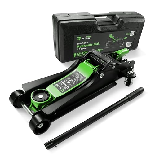 DRIVEUPTOOLS Cric hydraulique 2,5 tonnes Professionnel. - Cric avec Chariot - Hauteur de Levage 85-380 mm - Capacité de Voiture jusqu'à 2500 kg