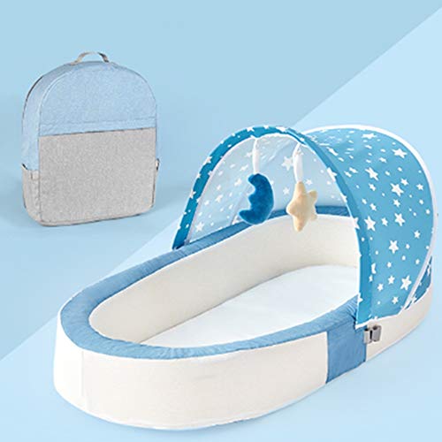 添い寝ベッドポータブル キャノピーを備えたポータブル新生児Carrycot折りたたみベビートラベルベッドソフトベビーバシネット軽量0-12ヶ月の新生児 (色 : Light blue, Size : One size)