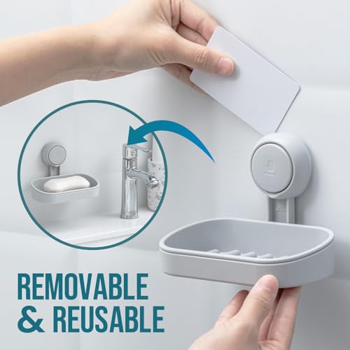 Image of TAILI Soap Holder, Soap Dish for Shower Suction Cup, Bar Soap Holder, Grey | Removable Soap Holder Shower, Soap Tray for Shower Wall, No drill Sponge Holder, Bathroom & Kitchen, Bath Accessories