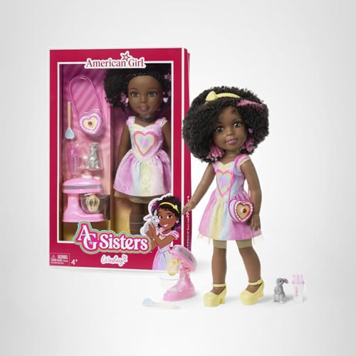 American Girl, AG Sisters Wesley Doll, Brown Eyes, Short Curly Dark-Brown Hair with Pink Highlights, 14.5", Age 4+