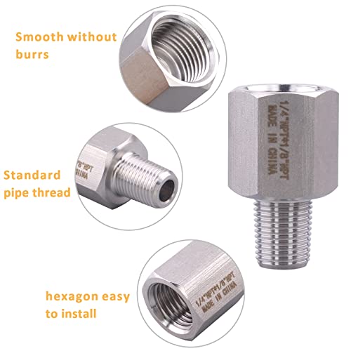 Image of Forged Reducer Adapter Fitting - Stainless Steel 304 Reducing Pipe Connector, 1 /4 inch NPT Female x 1 /8 inch NPT Male (pack of 5)