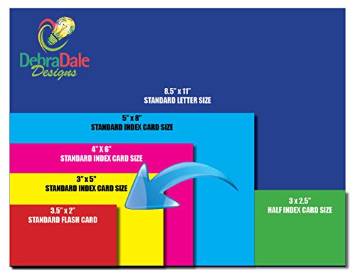 Debra Dale Designs - 3" X 5" Index Cards - Premium Smooth Heavy 100# Cardstock - 50 Each Of 3 Bright Colors - Blue, Yellow, Purple - Hole Punched With 6 Rings - Storage Filing Box - 6 White Dividers #TOP3