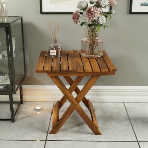 Image of ETIQUETTE ART Patio Folding Coffee Table /Tea Table,Outdoor Wooden Square Portable End Table /Picnic Table for Camping & Dining /Balcony and Garden Bistro Side Table (Sheesham Wood)