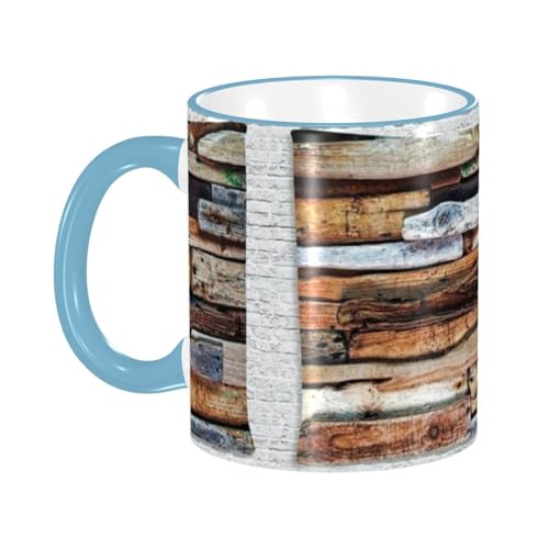 木材 マグカップ コーヒーカップ Sky Blue 陶器 朝食カップ ティーカップ 耐熱マグ 保温 耐冷 おしゃれ 大きい ミルクコップ 330ml 雑貨 家庭用 プリント贈り物
