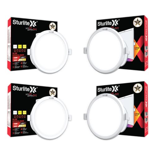 Image of Sturlite Dex 10W (3 in1) Round LED Downlight|Warm, Neutral & Cool White Color Temperature|1000 Lumens with CRI Tech for Various Ceiling Types and Rooms - (Pack of 4)
