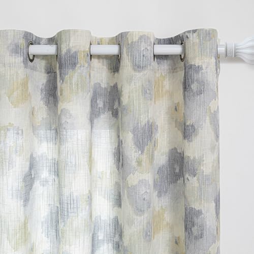 Image of MYSKY HOME Floral Curtains 84 Inch Long for Girls Bedroom, Yellow Curtains for Living Room, Farmhouse Country Light Filtering Grommet Semi Sheer Natural Drapes Grey Colorful Design W52, 2 Panels