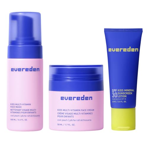 Image of Evereden Kids Face Wash, Cream & Mineral SPF 30 Set, Peach, Ages 4+