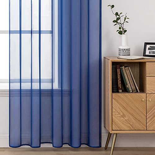 MIULEE 2 Panels Solid Color Sheer Window Curtains Smooth Elegant Window Voile Panels/Drapes/Treatment for Bedroom Living Room Dark Blue 55" Wx102 L, Rod Pocket - Image 4