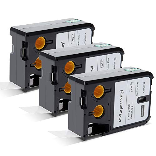 Aken kompatibel Etikett als Ersatz für Dymo XTL Allzweck-Vinyletikett 1868752 für XTL 300 XTL 500, 19 mm x 7 m schwarz auf weiß (Dymo XTL All-Purpose Vinyl Label Tape - Black on White), 3er Packung