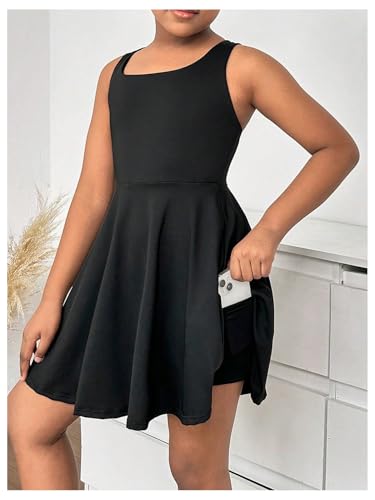 WDIRARA Girl's Athletic Tennis Dress Sleeveless Criss Cross Back Workout Dresses with Shorts Pockets2
