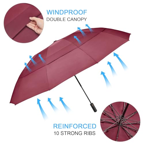 Image of G4Free 62 Inch Large Golf Umbrella Compact Reverse Travel Umbrella 10 Ribs Windproof for Rain Double Canopy Automatic Open Close
