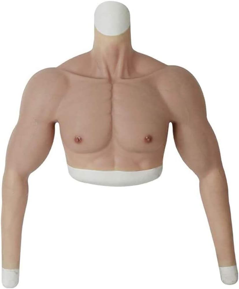 Fake Male Chest Arm Silicone Muscle Half Body High Collar Realistic Fake Muscle Silicone Male Chest Half Body Suit with Floating Point Design, for Cosplay Halloween Props