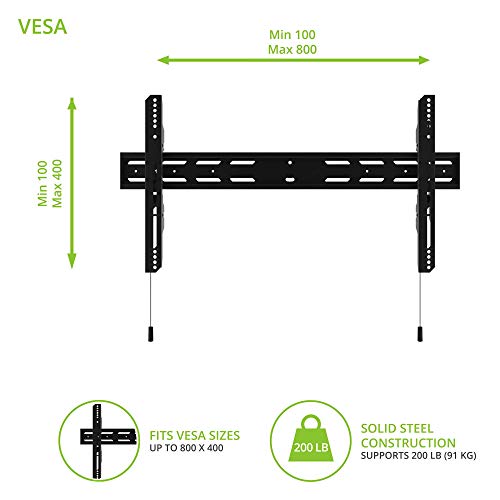 Kanto Pf400 Fixed Flat Panel Tv Mount For 40" To 90" Tvs | Supports Up To 200 Lb | Accommodates 16" And 24" Stud Spacing | Low Profile Design | Black #TOP1