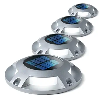 Home Zone Security Solar Deck Lights - Outdoor Solar Dock and Driveway Path Lights, Weatherproof with No Wiring Required, Silver (4-Pack)