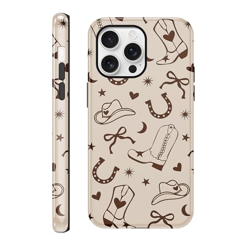 Yomjew Western Phone Case iPhone 16 Pro 6.3�C���`�p�A���g�� ���X�e�B�b�N �x�[�W�� �J���g���[ �{�E �u�[�c �n�b�g �p�^�[�� �f�U�C�� �P�[�X ���� �ϏՌ� �J�o�[ �\�t�g TPU �n�[�h PC �ی� �t�@���_