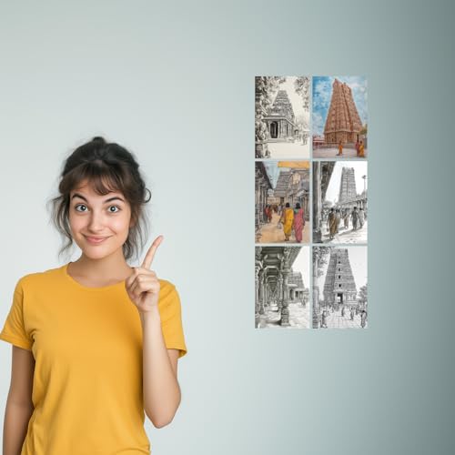 Image of SiddArtify South Indian Temple Architecture Black - Sepia Art Print Set - Set of 2-4x6 Inch - Board (Pack of 6) - Sticker (Pack of 6) Wall Room Decoration art Poster Prints