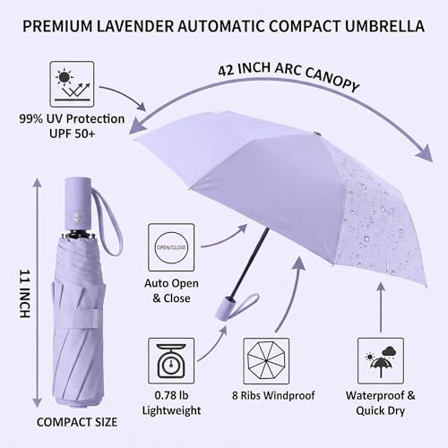 Image of BAODINI Small UV Protection Travel Umbrella Compact for Rain and Sun UPF 50+ Windproof Portable 42 inch Umbrella for Women and Men