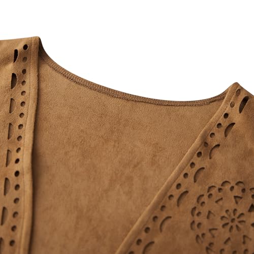 FEORJGP Women's Summer Studded Fringe Faux Trim Open Front Sleeveless Faux Tassel Suede Vest Jacket Coat Cowgirl Streetwear4