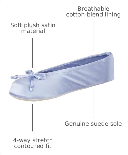 Image of Isotoner Women's Satin Ballerina Slippers with Classic Ribbon Bow and Suede Sole