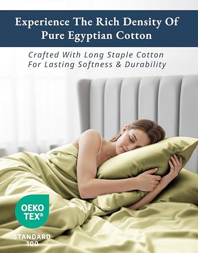 Image of LANE LINEN Split King Cooling Sheets 100% Egyptian Cotton Sateen - Seafoam | Split King Deep Pocket Sheets - 5-Piece Set, For A Luxurious Night's Sleep, For A Silky Hotel-Style Bed, Luxe Sheen