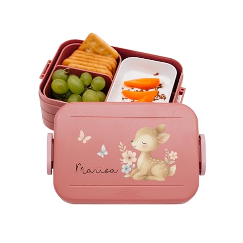 Bärenfreunde MEPAL Brotdose Spülmaschinenfest Kinder Lunchbox mit Einsatz für perfekte Ordnung Spülmaschine Mikrowellengeeignet personalisiert mit niedlichem Motiv (Reh rosa)