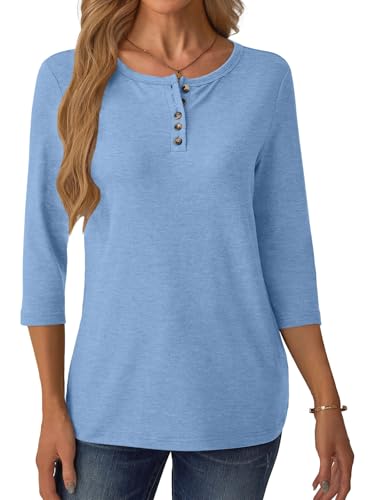 3/4 Length Sleeve Womens Tops Fall Clothes Button Casual Spring Summer Lightweight Loose Fit Basic Tunic Shirts4