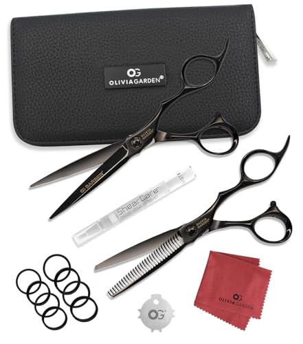 Olivia Garden Barber Shears Intro Kit - Includes Professional Hair Cutting Shears, Thinner, Case, and Accessories - 6.25