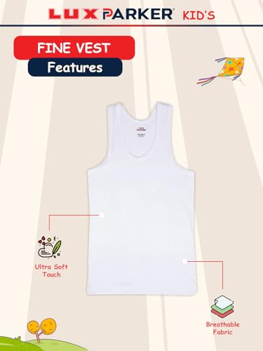 Image of LUX PARKER Boy's Regular Fit Plain Vest | 100% Cotton| Skin Friendly | U- Neck | Lightweight | Pack of 9