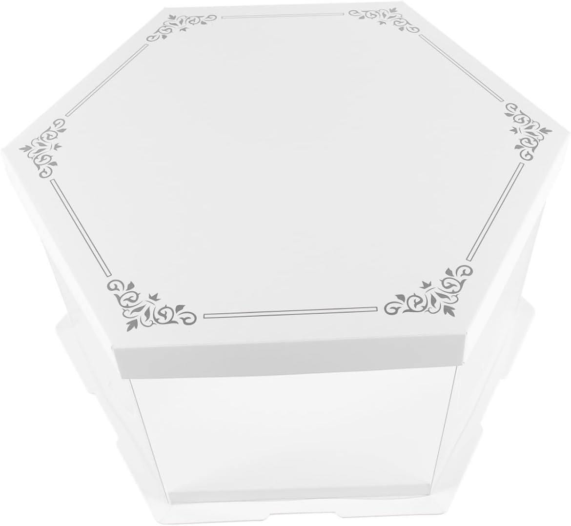 1pc Hexagonal Cake Packaging Box Single Layer Lace Lid for Cakes Desserts and Cookies White Carrier Container