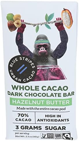 Blue Stripes Whole Cacao Hazelnut Butter Chocolate Bar, 2.1 OZ