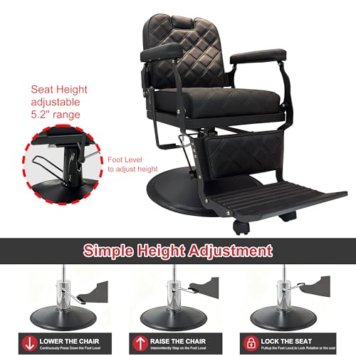 Image of Professional Barber Chair, Heavy Duty 550lbs Salon Chair with Hydraulic Lift & 360 Swivel - Reclining Hair Stylist Chair for Salon, Barbershop (Black)