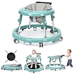 Baby Walker Foldable with 9 Adjustable Heights, Baby Walkers and Activity Center for Boys Girls Babies 7-18 Months, Baby Walker and Bouncer Combo with Wheels Portable Anti-Rollover(Green)