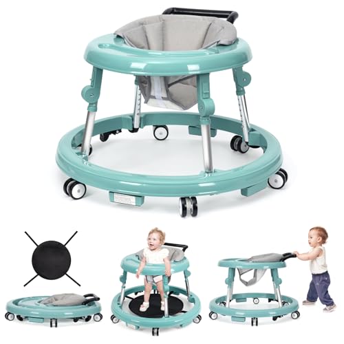 Baby Walker Foldable with 9 Adjustable Heights, Baby Walker with Wheels Portable, Infant Toddler Walker for Baby Boy Girls 6-18 Months
