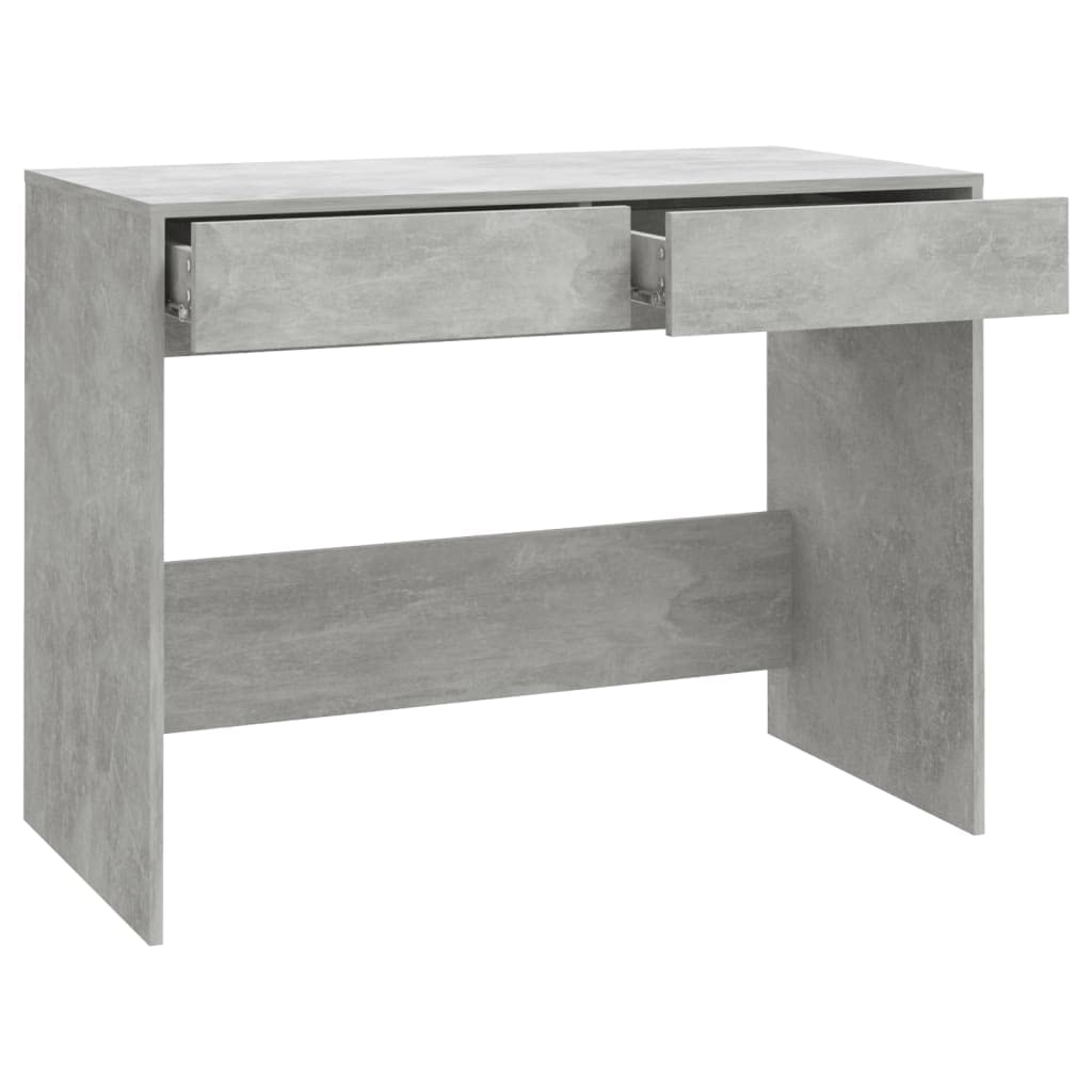 Scrivania grigio cemento, 101 x 50 x 76,5 cm, in legno con 2 cassetti, robusto tavolo da lavoro per ufficio e casa, piano stabile per monitor e accessori, semplice