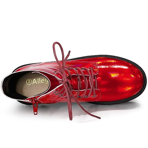 Allegra K Allegra K Women's Round Toe Platform Lace Up Colorful Combat Red Ankle Boots 6 M US